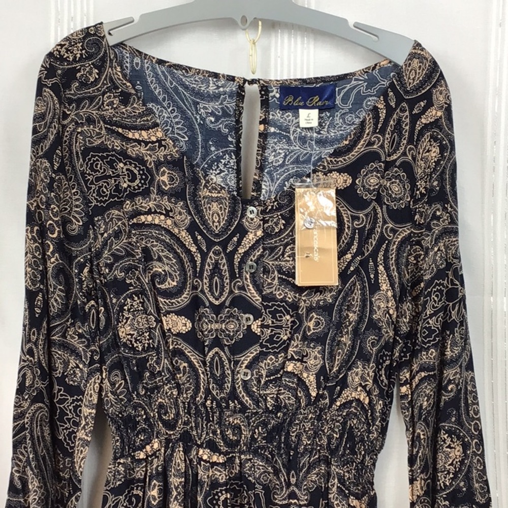 🆕 Francesca’s Black Tan Paisley Lightweight Split Hem Sz.L Maxi Dress - Picture 4 of 10